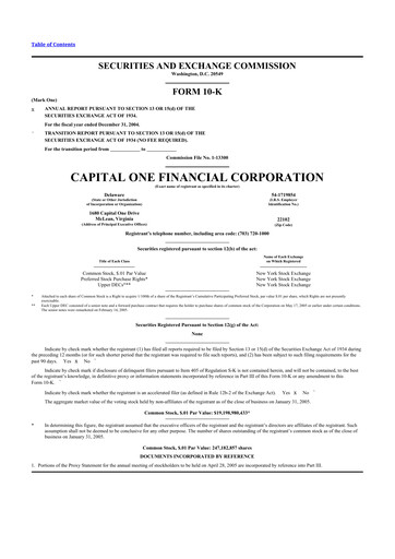 Miniature Capital One 10-K Rapport annuel 