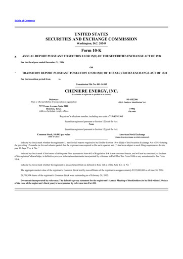 Thumbnail Cheniere Energy
 10-K Annual Report 