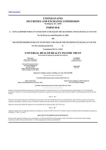 Thumbnail Universal Health Realty Income Trust 10-K Annual Report 