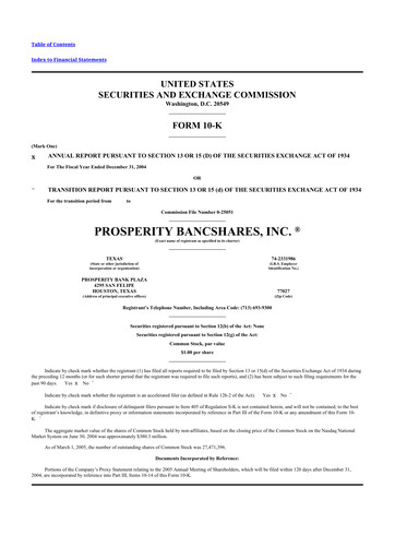 Thumbnail Prosperity Bancshares
 10-K Annual Report 