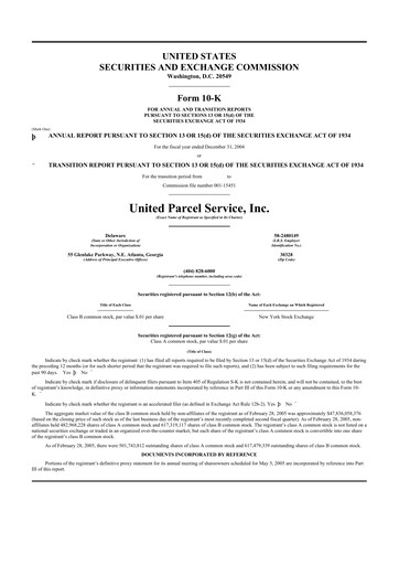 Thumbnail United Parcel Service 10-K Annual Report 