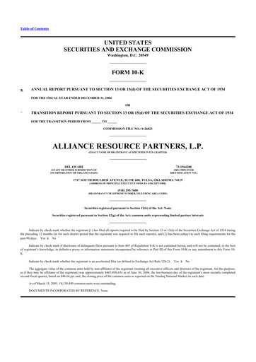 Thumbnail Alliance Resource Partners 10-K Annual Report 