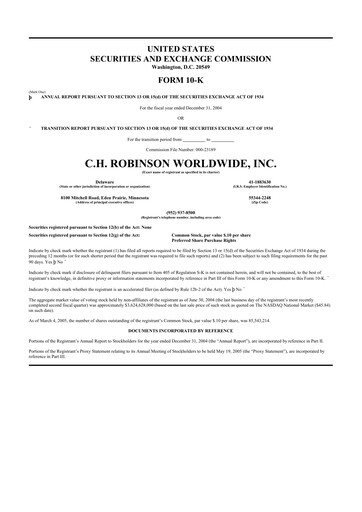 Thumbnail C. H. Robinson 10-K Annual Report 