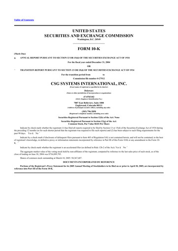 Miniature CSG International
 10-K Rapport annuel 