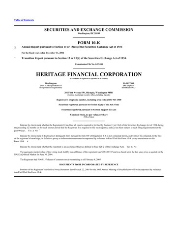 Thumbnail Heritage Financial 10-K Annual Report 