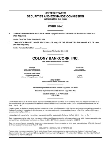 Vorschaubild Colony Bankcorp 10-K Jahresbericht 