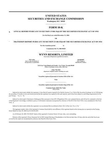 Thumbnail Wynn Resorts
 10-K Annual Report 