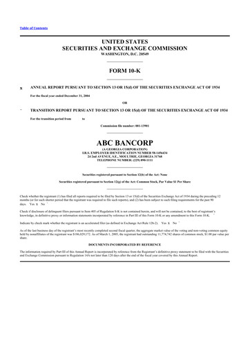 Thumbnail Ameris Bancorp
 10-K Annual Report 