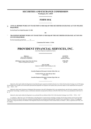 Thumbnail Provident Financial Services 10-K Annual Report 