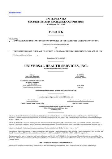 Thumbnail Universal Health Services
 10-K Annual Report 