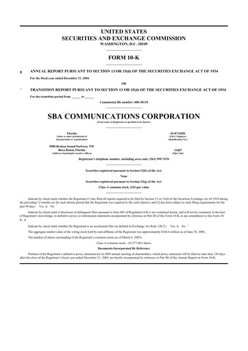 Miniature SBA Communications 10-K Rapport annuel 