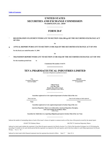 Vorschaubild Teva Pharmaceutical Industries 20-F Jahresbericht 