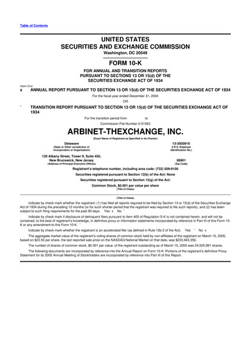 Thumbnail Arbinet 10-K Annual Report 