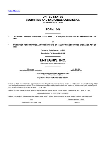 Miniature Entegris 10-Q Rapport trimestriel  