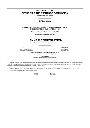 Miniature Lennar 10-Q Rapport trimestriel  