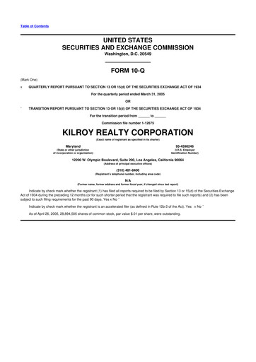 Thumbnail Kilroy Realty 10-Q Quarterly Report FY 