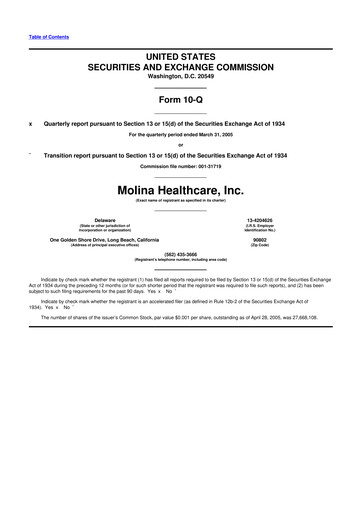 Thumbnail Molina Healthcare
 10-Q Quarterly Report FY 