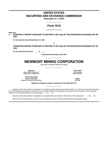 Thumbnail Newmont 10-Q Quarterly Report FY 