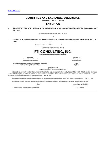 Thumbnail FTI Consulting 10-Q Quarterly Report FY 