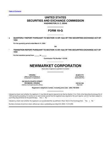 Miniature NewMarket Corp 10-Q Rapport trimestriel  