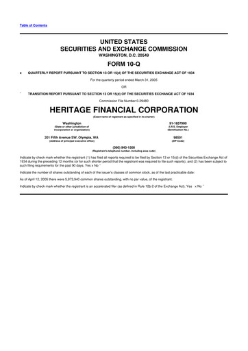 Thumbnail Heritage Financial 10-Q Quarterly Report FY 