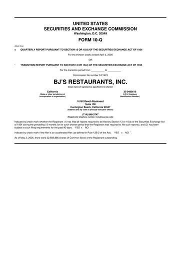 Thumbnail BJ's Restaurants
 10-Q Quarterly Report FY 