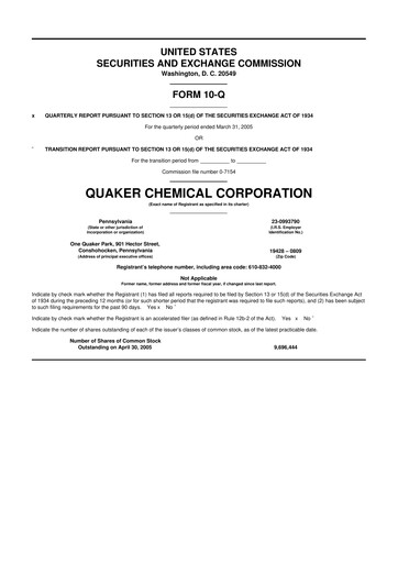 Miniature Quaker Houghton 10-Q Rapport trimestriel  