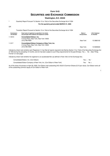 Thumbnail Consolidated Edison 10-Q Quarterly Report FY 