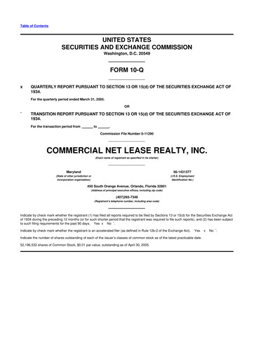 Thumbnail NNN REIT 10-Q Quarterly Report FY 