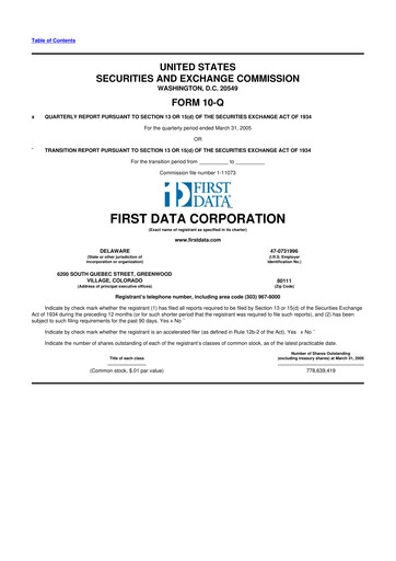 Thumbnail First Data Corporation 10-Q Quarterly Report FY 