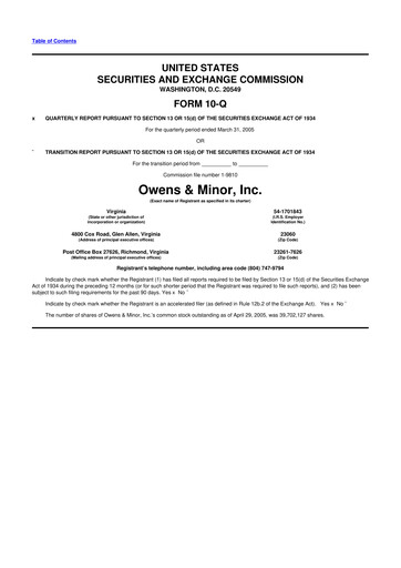 Thumbnail Owens & Minor

 10-Q Quarterly Report FY 