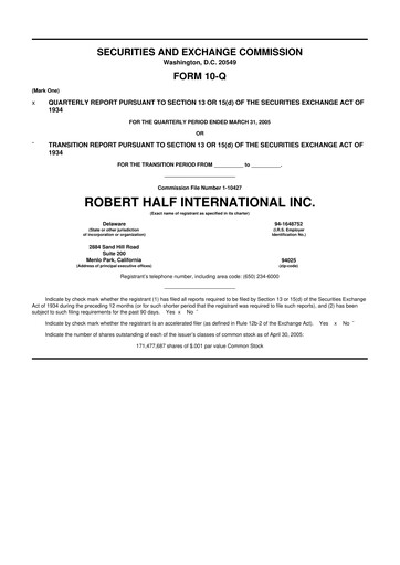 Miniature Robert Half 10-Q Rapport trimestriel  