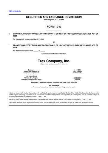 Vorschaubild Trex 10-Q Quartalsbericht  