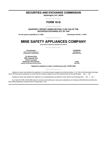 Miniature MSA Safety 10-Q Rapport trimestriel  