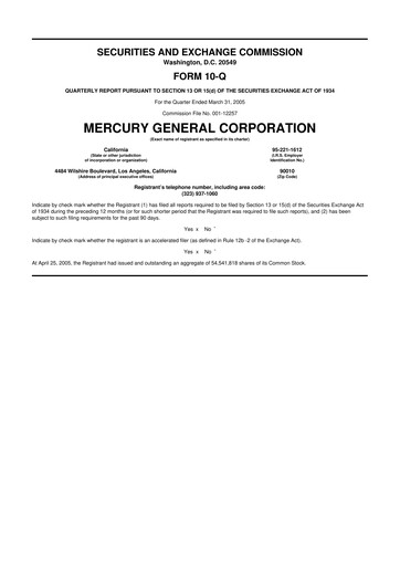 Thumbnail Mercury General
 10-Q Quarterly Report FY 