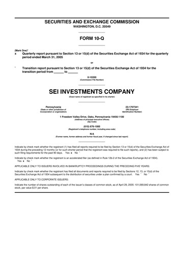Thumbnail SEI Investments 10-Q Quarterly Report FY 
