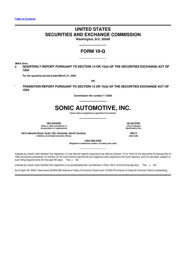 Thumbnail Sonic Automotive
 10-Q Quarterly Report FY 