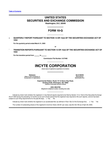 Thumbnail Incyte 10-Q Quarterly Report FY 