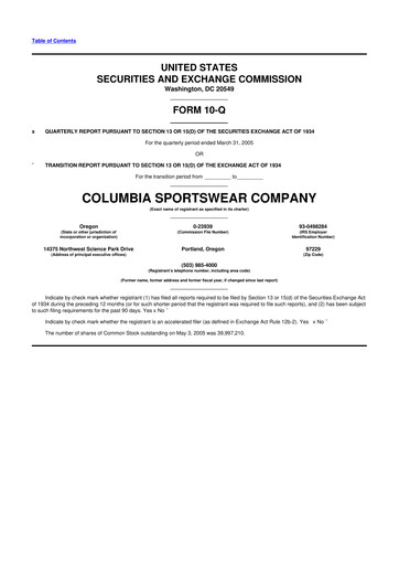 Thumbnail Columbia Sportswear
 10-Q Quarterly Report FY 
