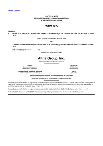 Thumbnail Altria Group 10-Q Quarterly Report FY 