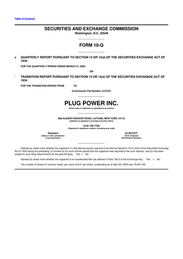 Thumbnail Plug Power 10-Q Quarterly Report FY 