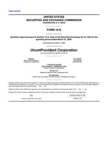 Miniature Unum 10-Q Rapport trimestriel  