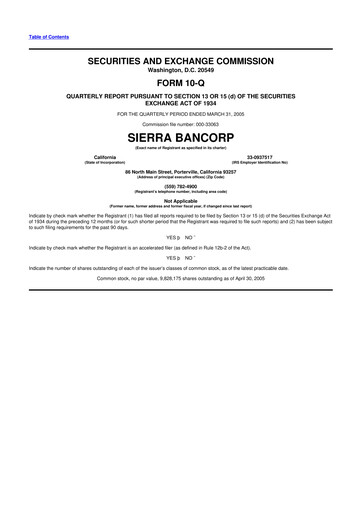 Thumbnail Sierra Bancorp
 10-Q Quarterly Report FY 