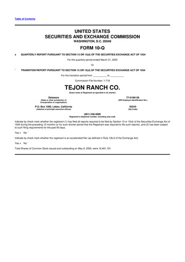 Thumbnail Tejon Ranch
 10-Q Quarterly Report FY 