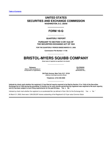 Thumbnail Bristol-Myers Squibb 10-Q Quarterly Report FY 