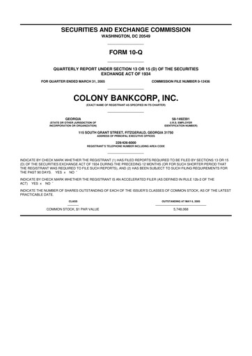 Vorschaubild Colony Bankcorp 10-Q Quartalsbericht  