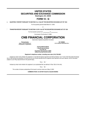 Thumbnail CNB Financial Corp 10-Q Quarterly Report FY 