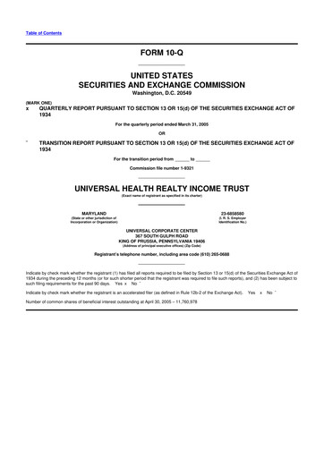 Vorschaubild Universal Health Realty Income Trust 10-Q Quartalsbericht  