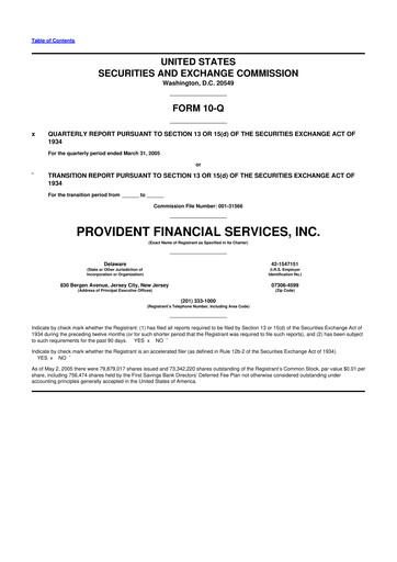Thumbnail Provident Financial Services 10-Q Quarterly Report FY 
