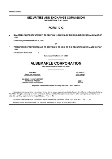 Miniature Albemarle 10-Q Rapport trimestriel  